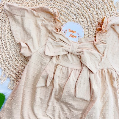 Vestido com Pontilhos e Laço - Areia
